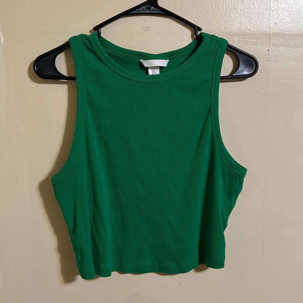 H&M green plain crop top tank top